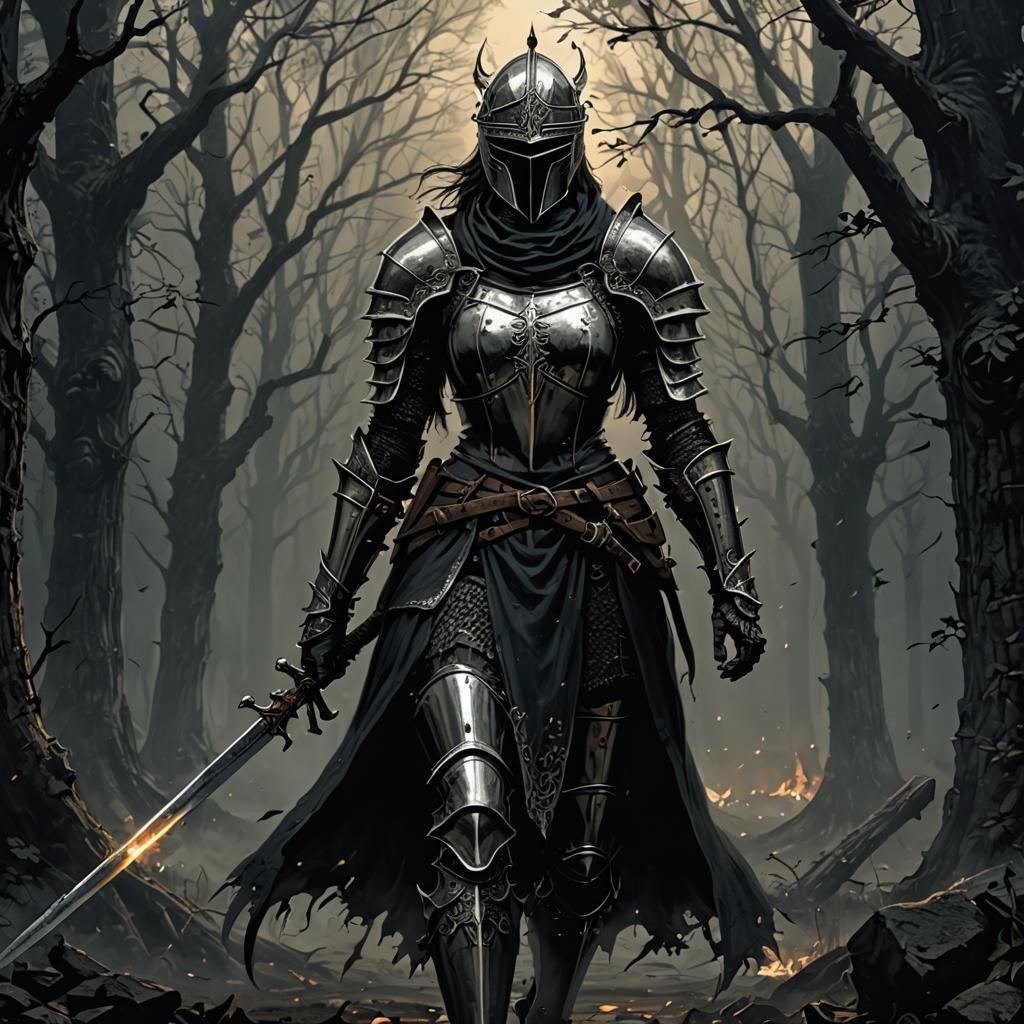 Gothic Woman Knight in Dark Fantasy Style