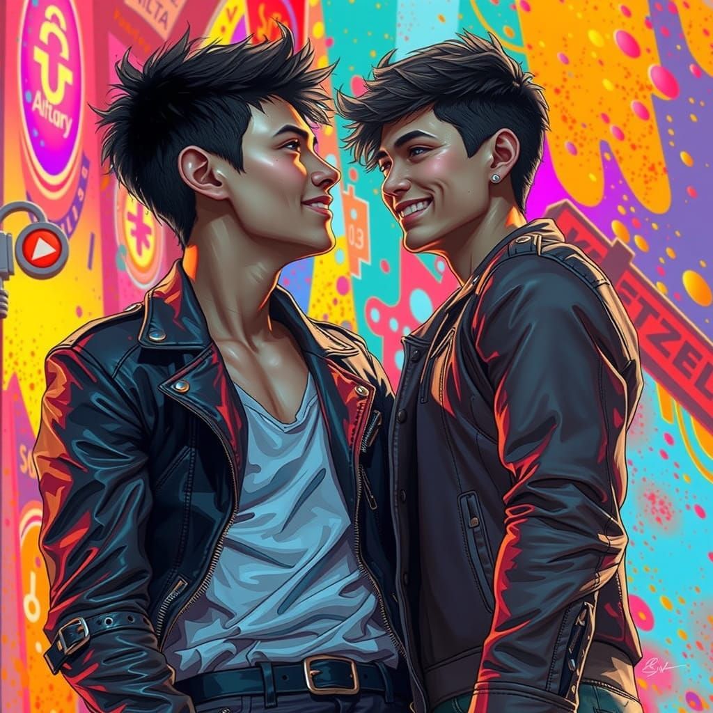 Youthful Man's Adoration: Hyperrealistic Splash Art Portrait