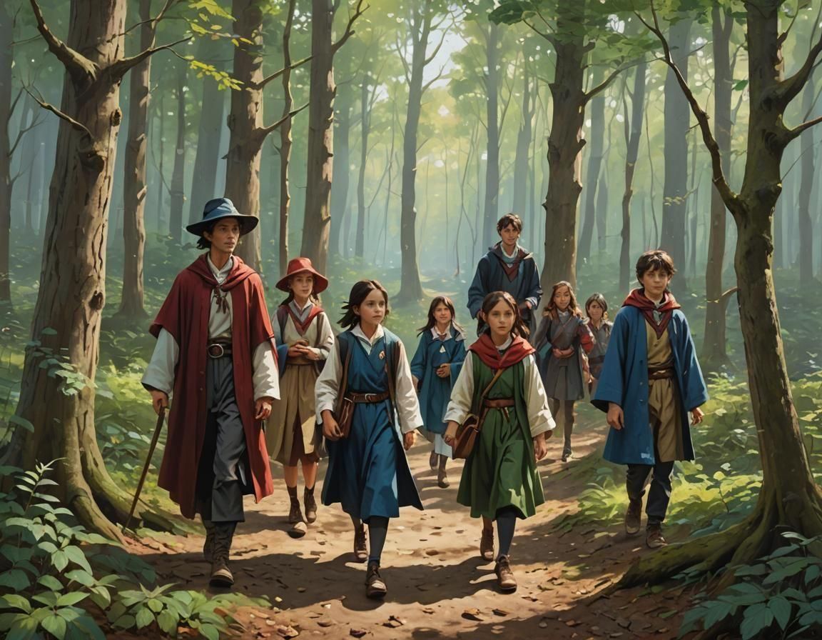 Mage Students Walking Through Woods Painting