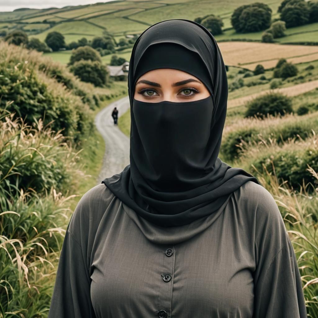 Stunning Portrait of Woman in Niqab, Irish Landscape