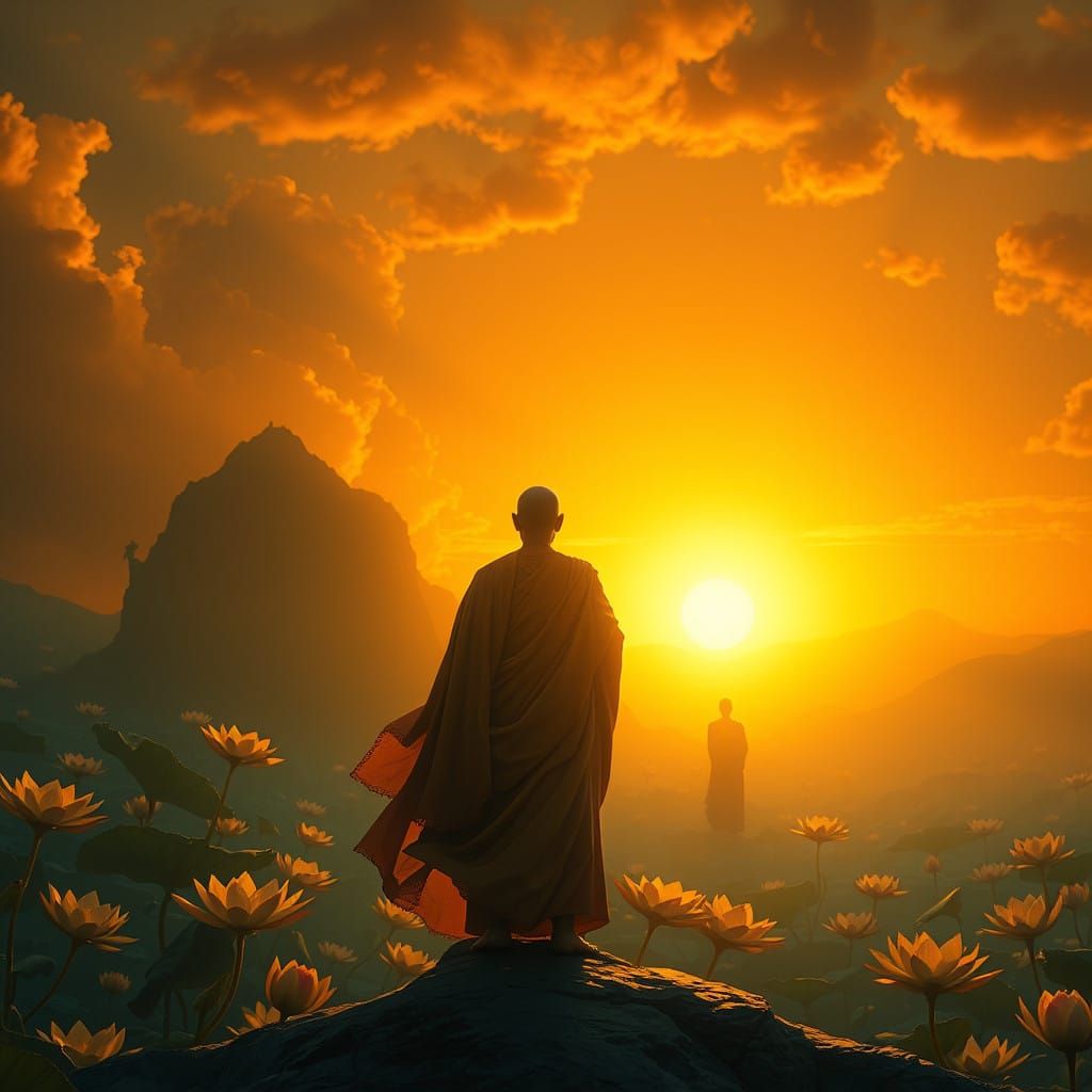 A Lone Figure at the Threshold of Enlightenment