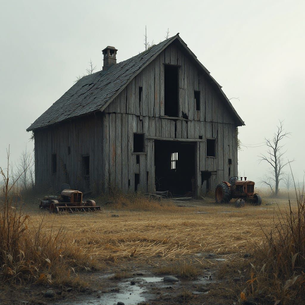 Abandoned Farm in Dystopian Landscape Style