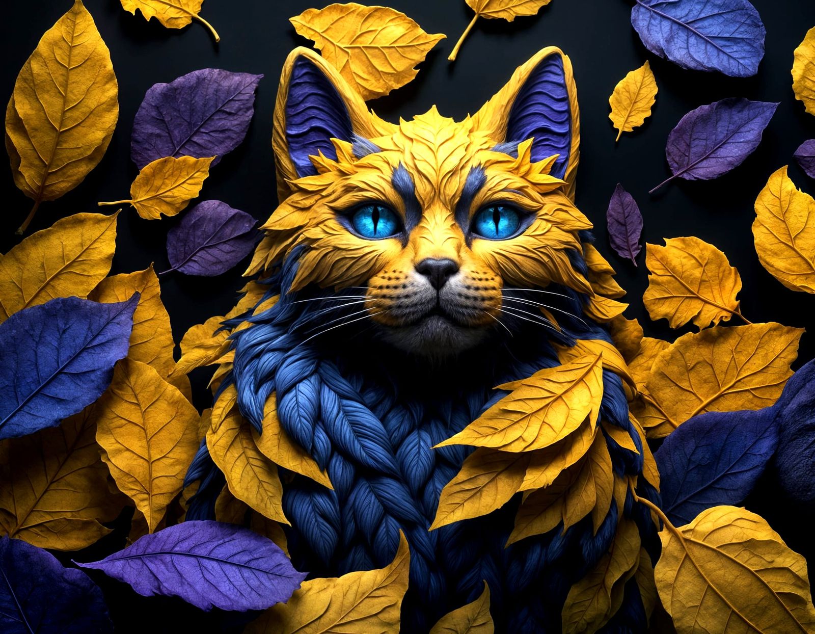 Autumnal Leaf Cat: Photorealistic Fantasy Art