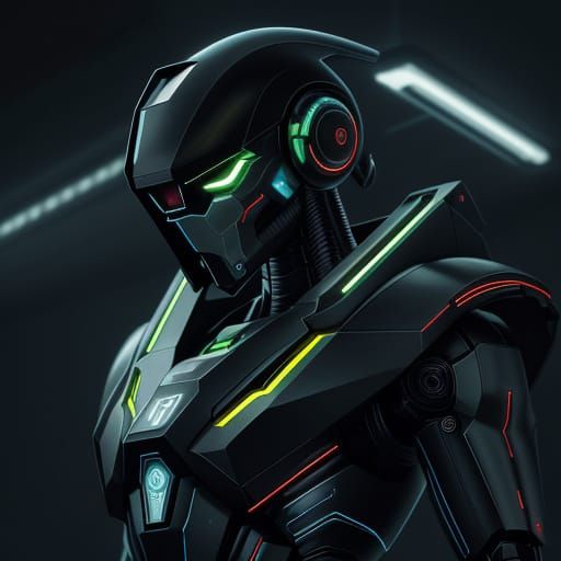 Futuristic Robotic AI in Darkened Lab