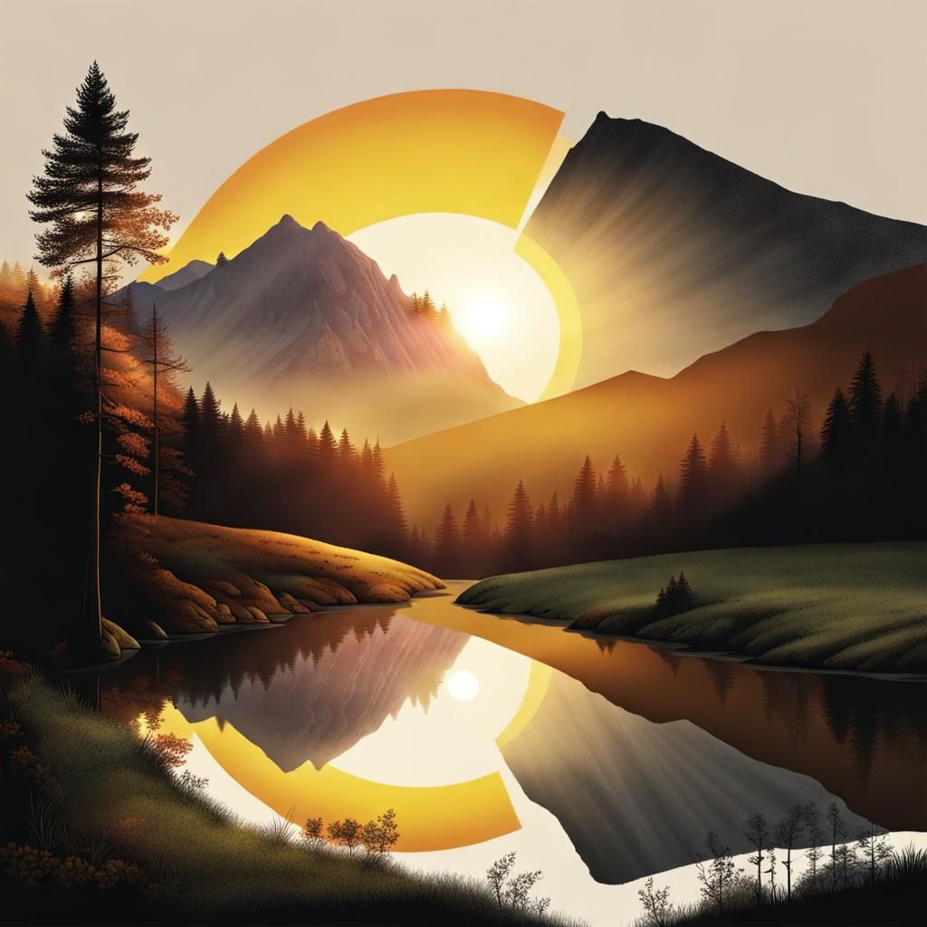 Mountain and Woodland Sunrise Landscape