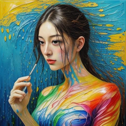 Microscopic World: Colorful Virus Cells as Impasto Painting