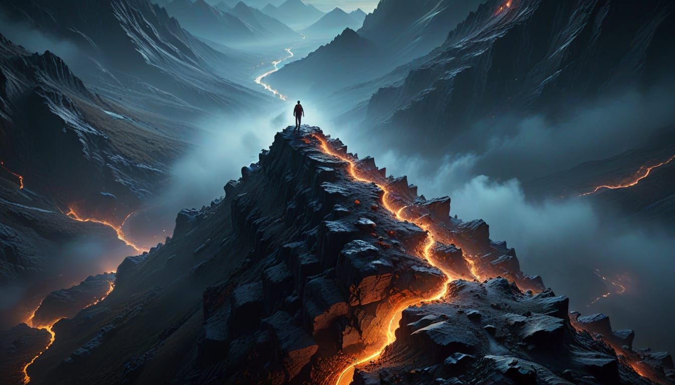 Figure in Hyperrealistic Digital Art Strolls Above the Void