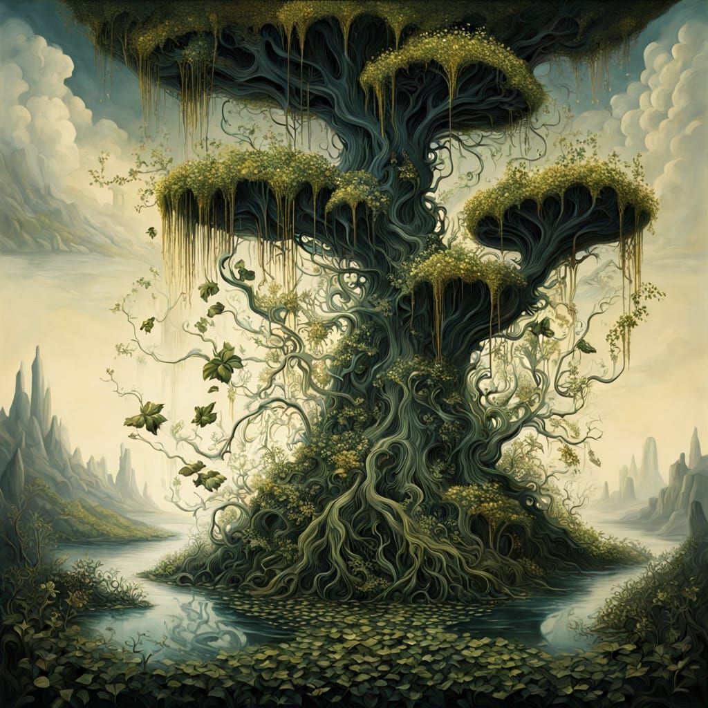 Surrealist Vines with Ethereal Glow in Dali Style