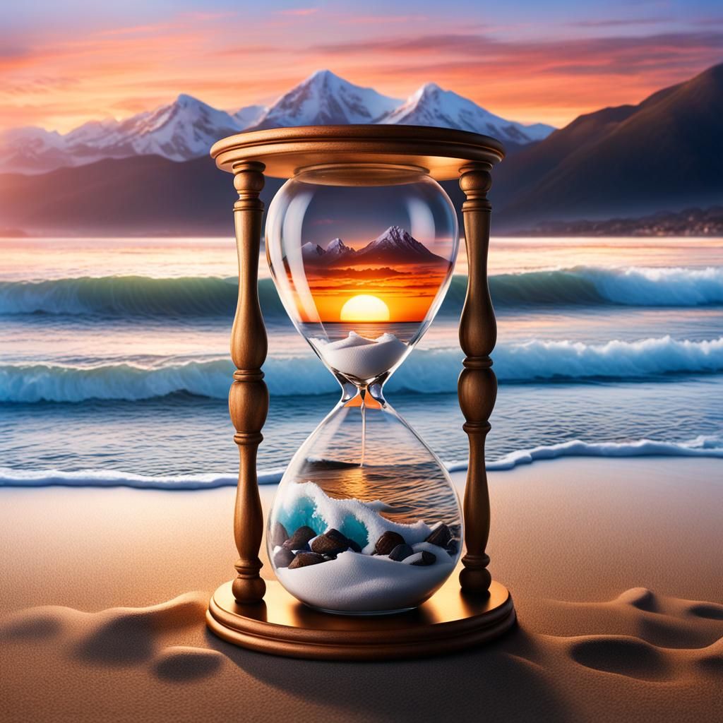 Hourglass Worlds: Beach Meets Snowy Mountains