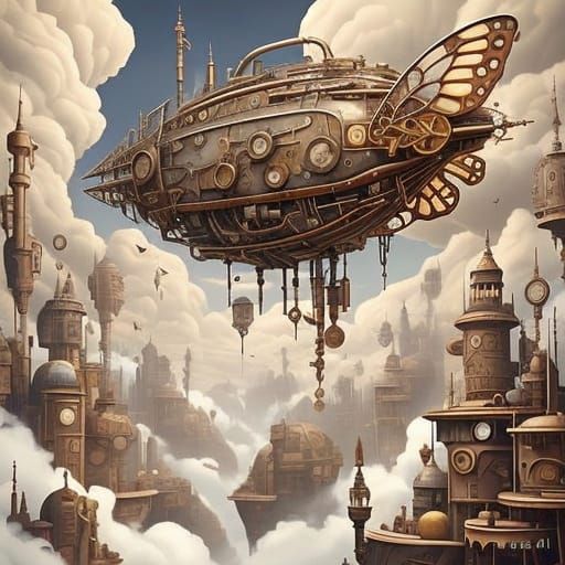 Steampunk Airship Butterfly Soars Through Whimsical Skies