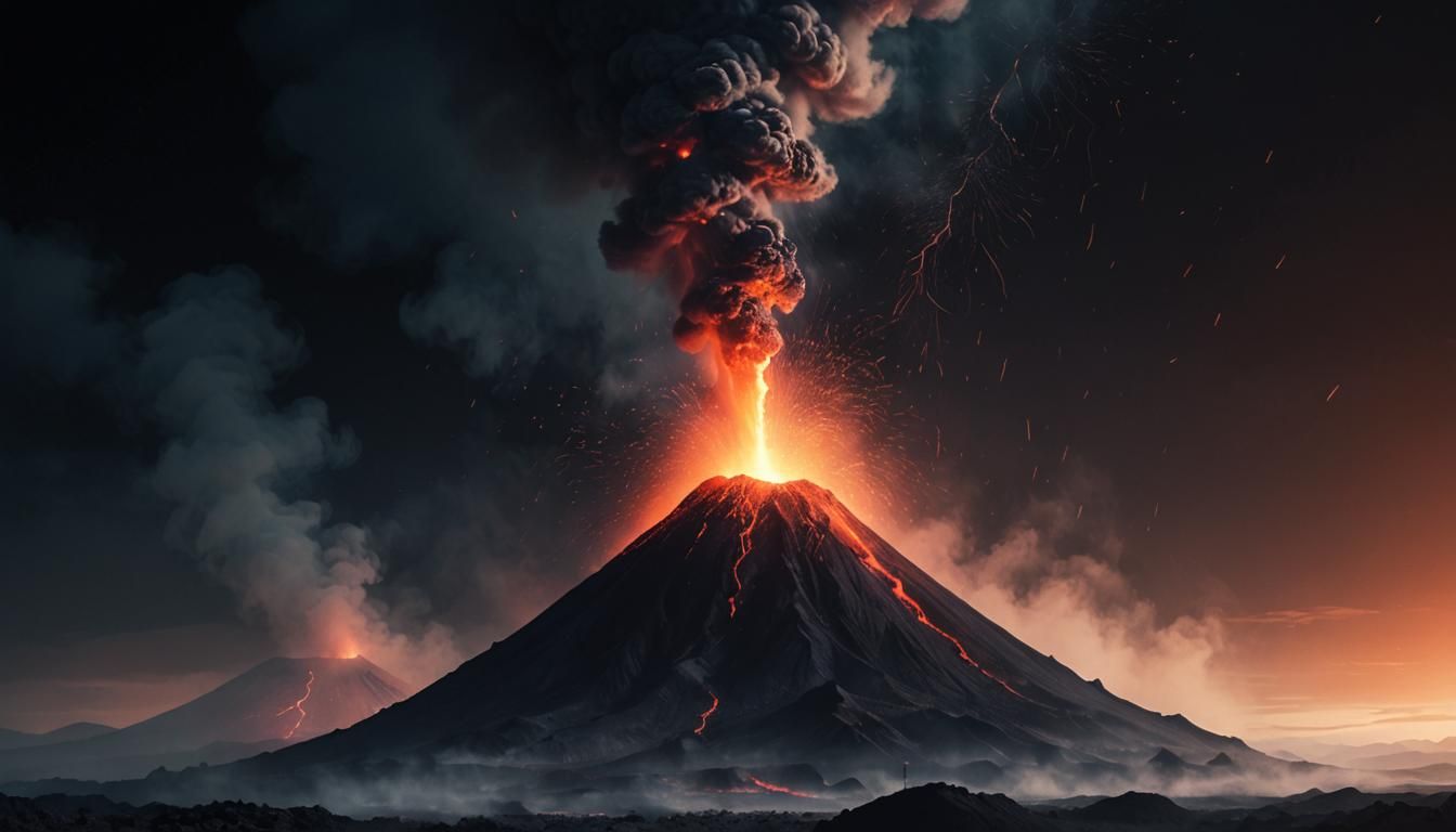 Film Noir Volcano in Barren Landscape