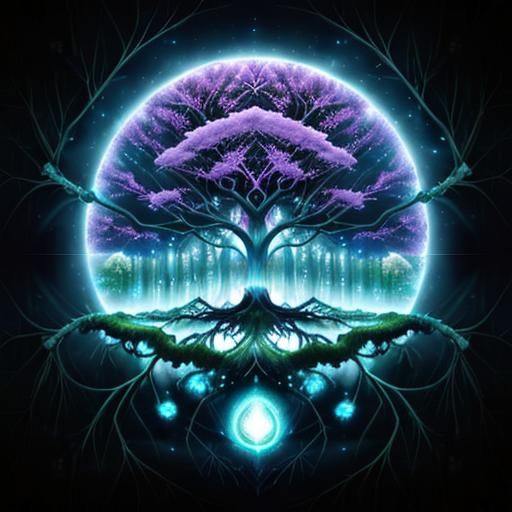 Abstract Cosmic Tree with Earth Double Exposure