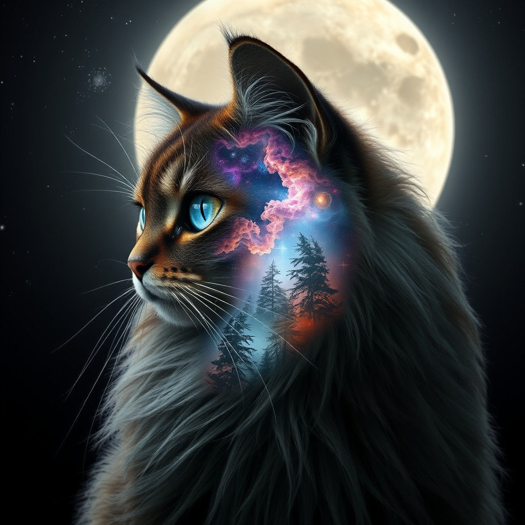 Cosmic Cat with Dreamlike Landscape