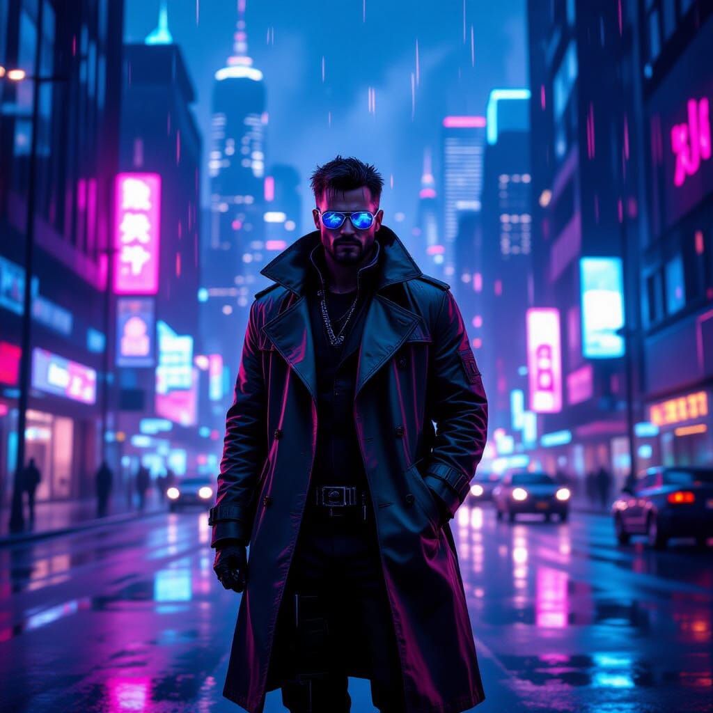 Cyberpunk Wanderer in Neon Metropolis