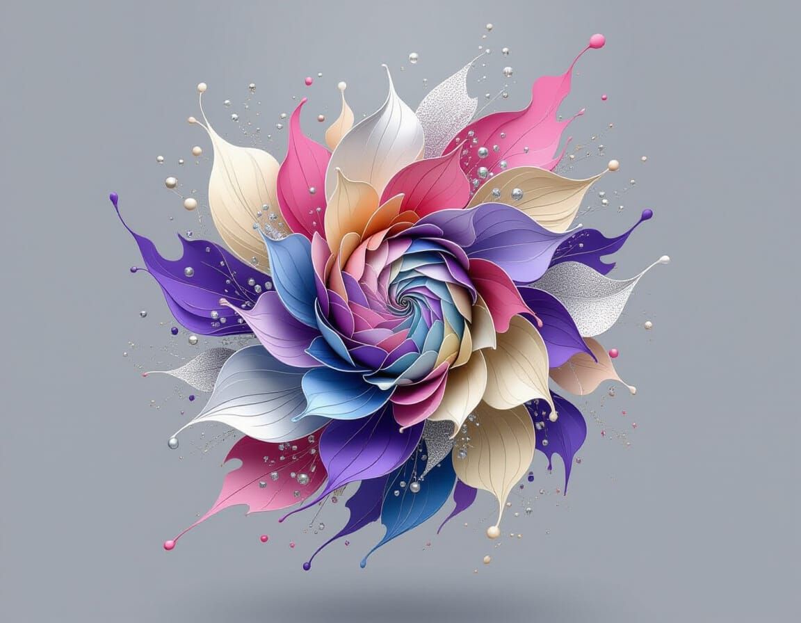 Abstract Floral Explosion in Vibrant Fluid Art Style