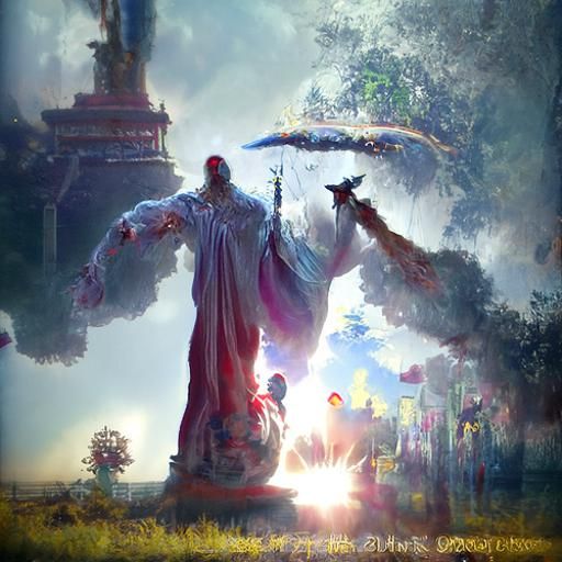 Ethereal Fantasy: Elephants and Giraffes in a Divine Circus