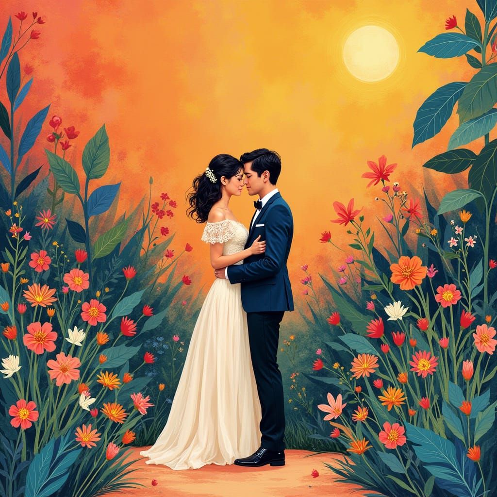 Elegant Garden Romance in Vibrant Rainbow Colors