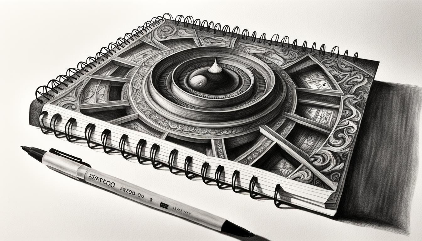 Hyperdetailed Charcoal Drawing of a Notebook