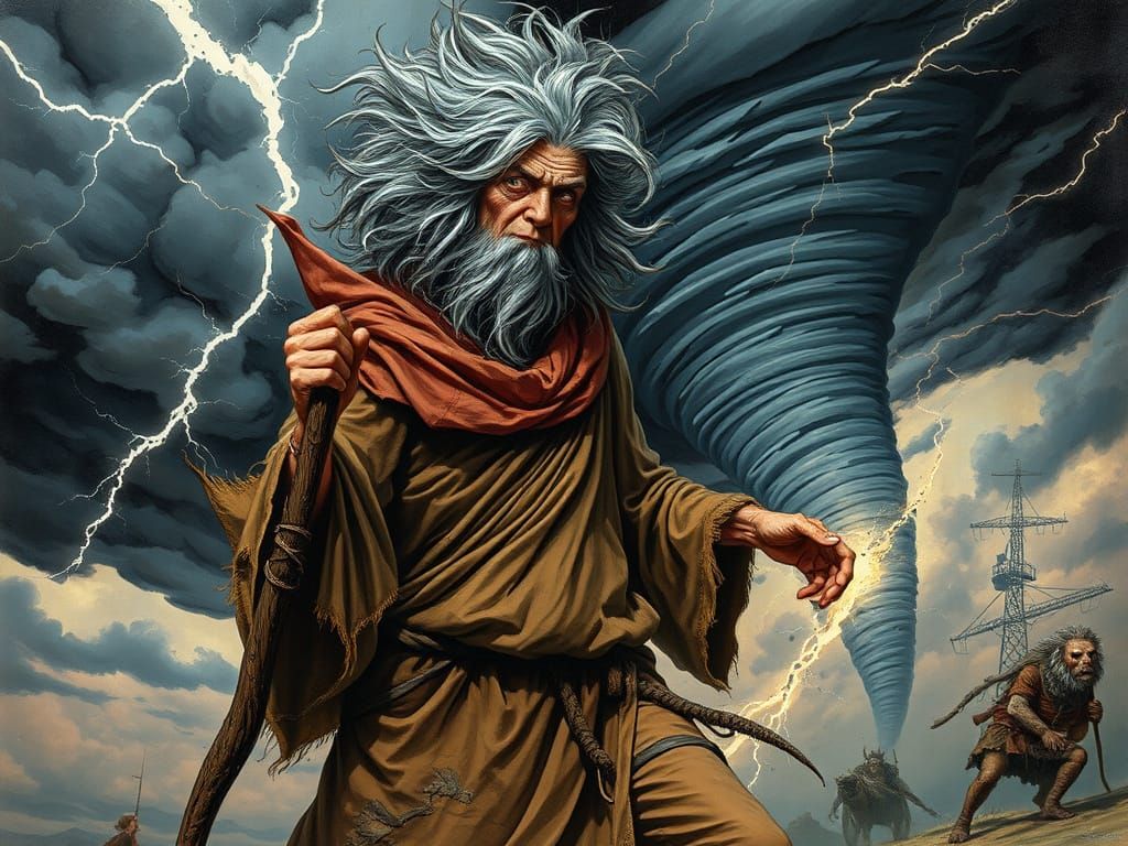 Weather Hag Summons Tornado, Frazetta and Moebius Style