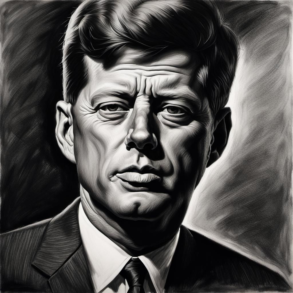 Dramatic Charcoal Portrait of John F. Kennedy