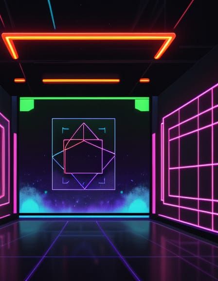 Vibrant Neon Holograms Dance on a Dark Purple Screen