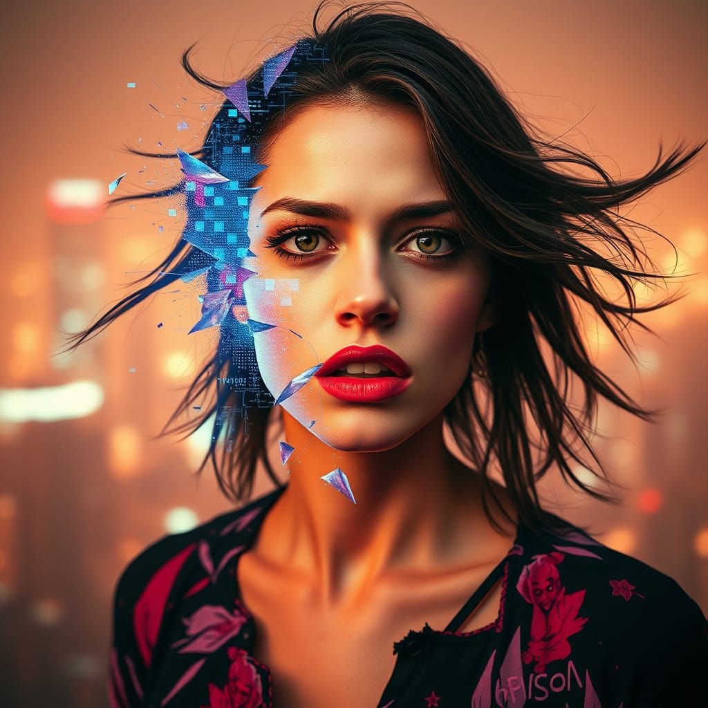 Fractured Form: A Haunting Portrayal of a Woman Caught Betwe...