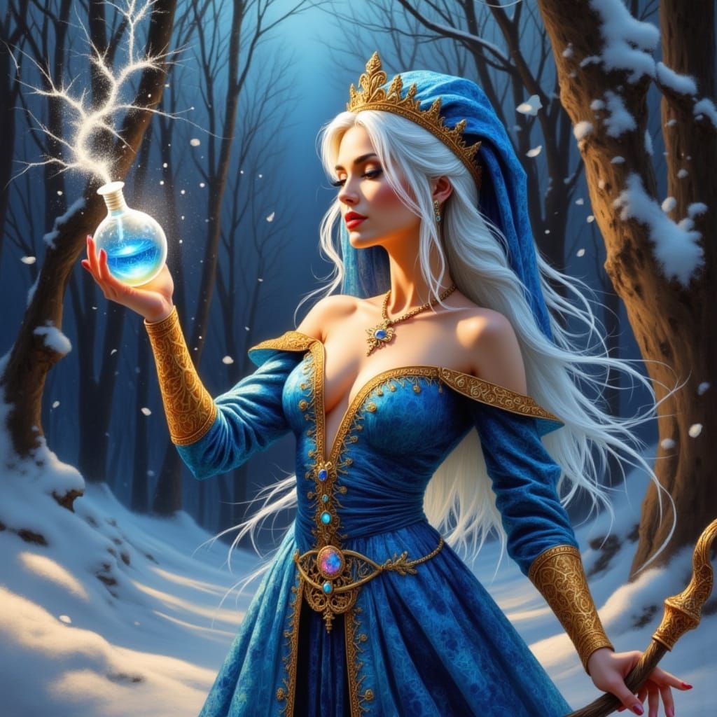 Snow Genie Emerges from Magic Bottle