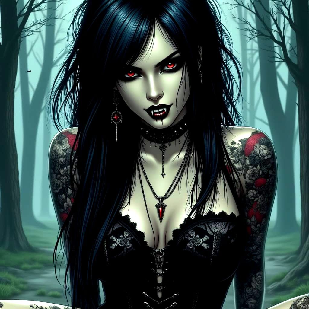 Gothic Vampire Woman in Cyberpunk Style