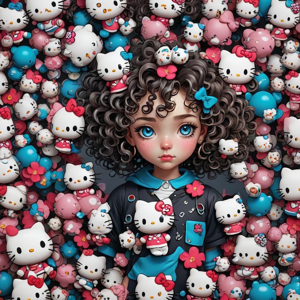 Cartoon Cute Girl with Curly Hair