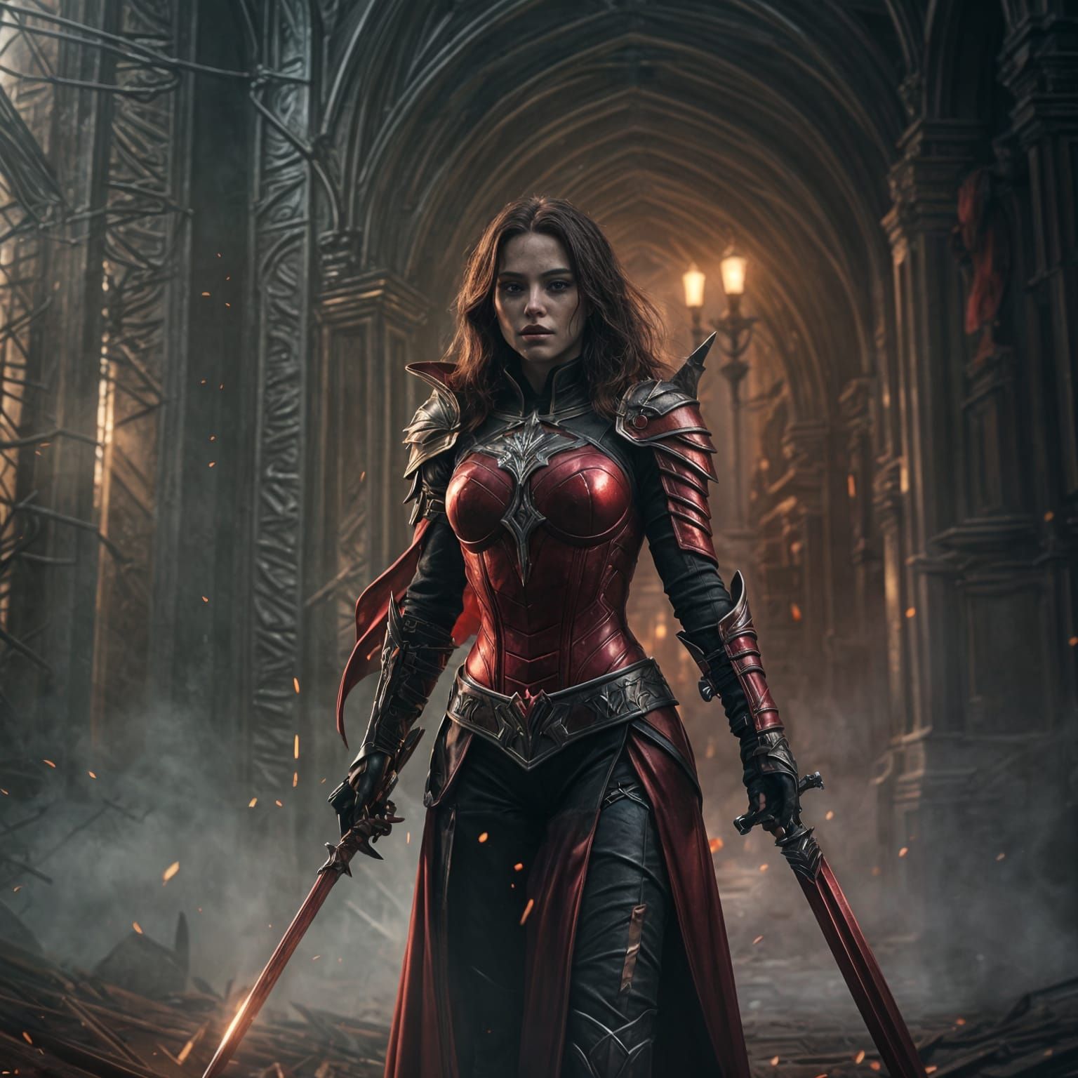 Vampire, Red Metallic Armor, Swordsman Class, Female