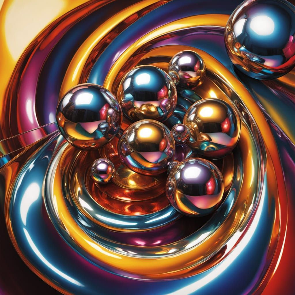 Surrealism in Vibrant Warm Tones with Metallic Reflections