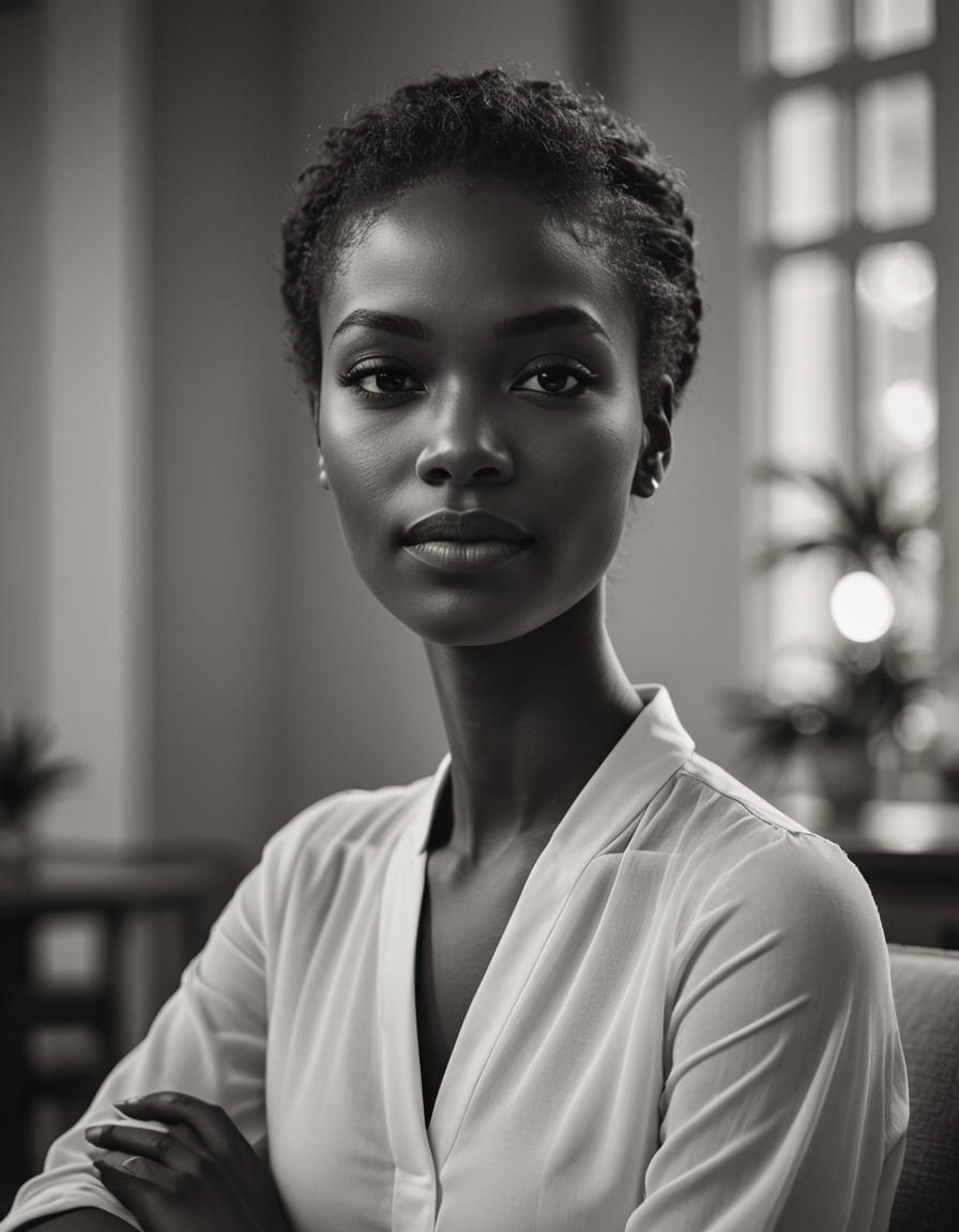 Elegant Black and White Portrait of Confident Model