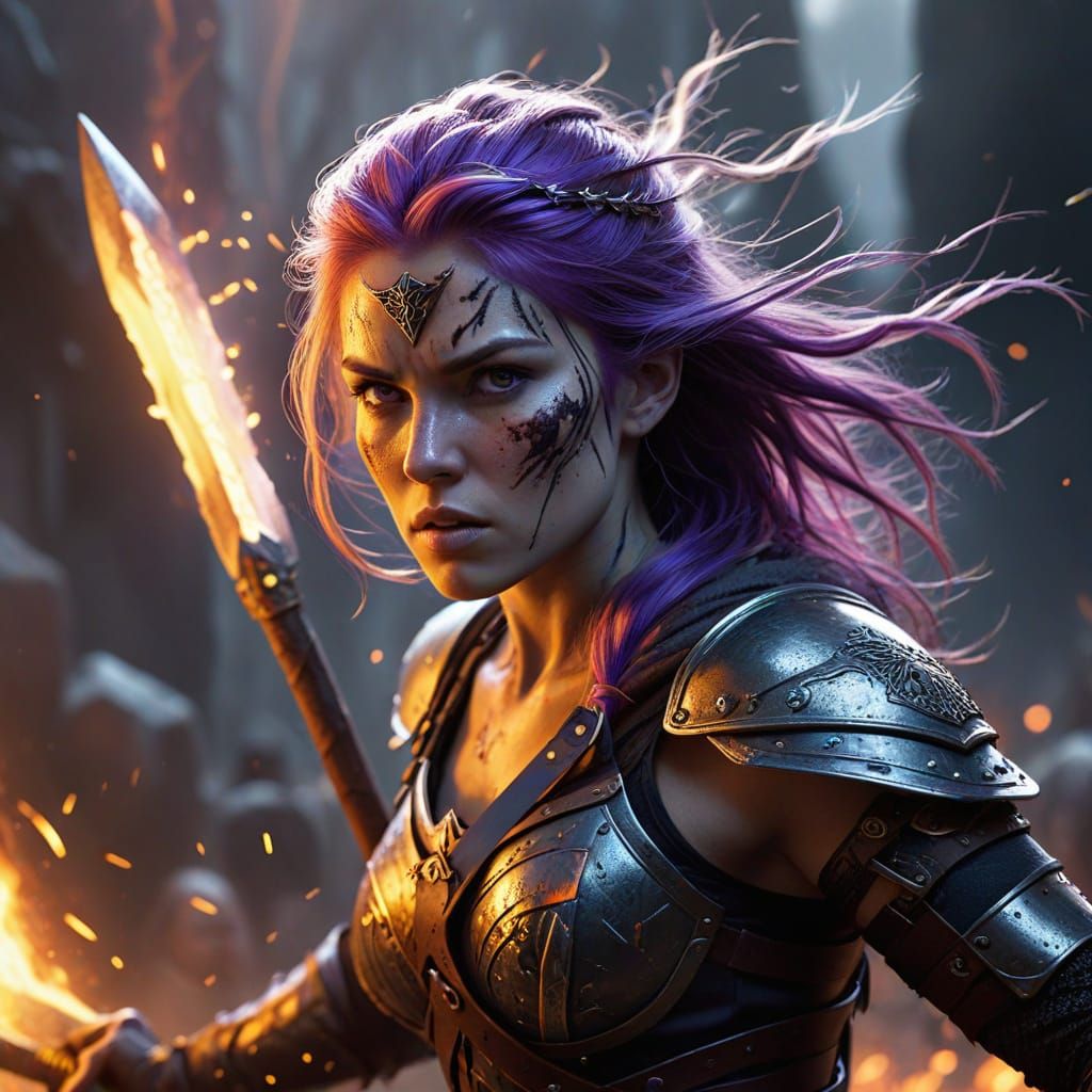 Viking Shieldmaiden Battles in Epic Fantasy Scene