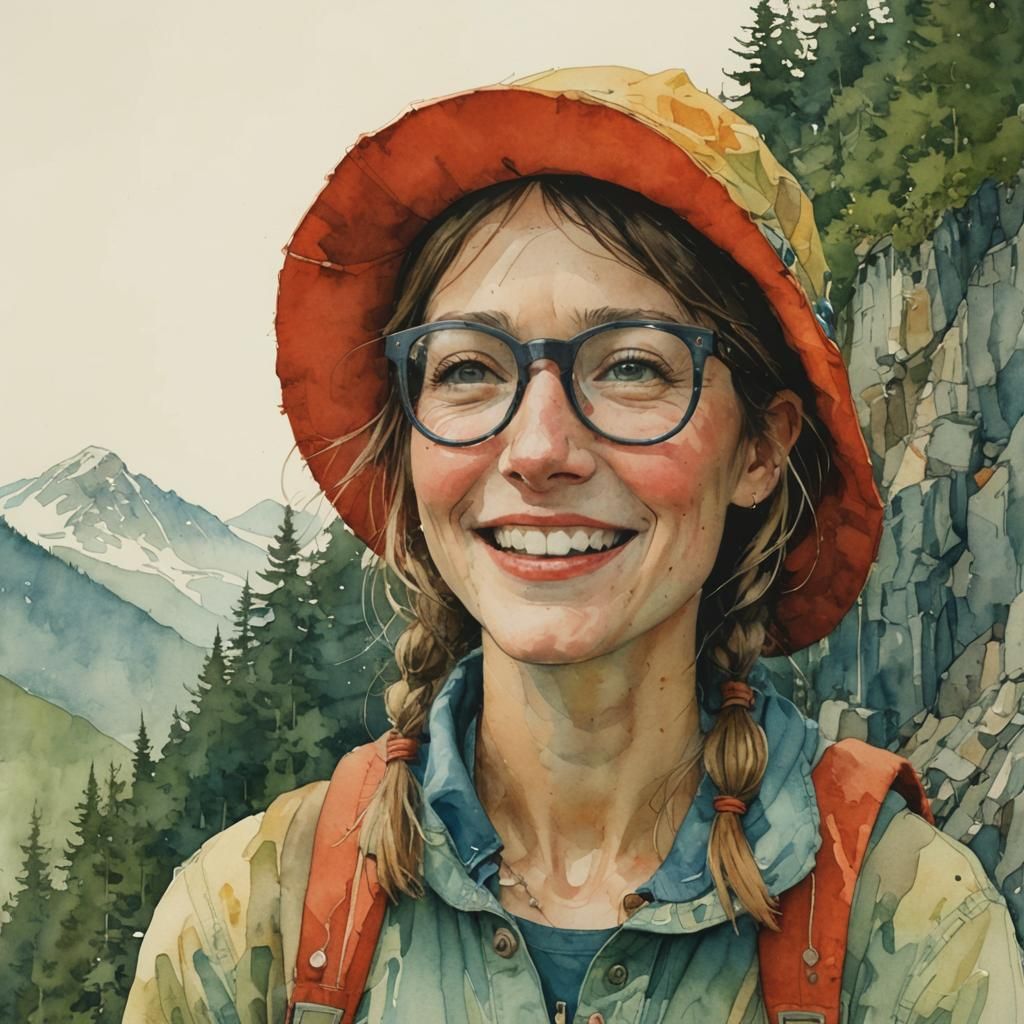 Cheerful Woman in Appalachia, Illustrated Style