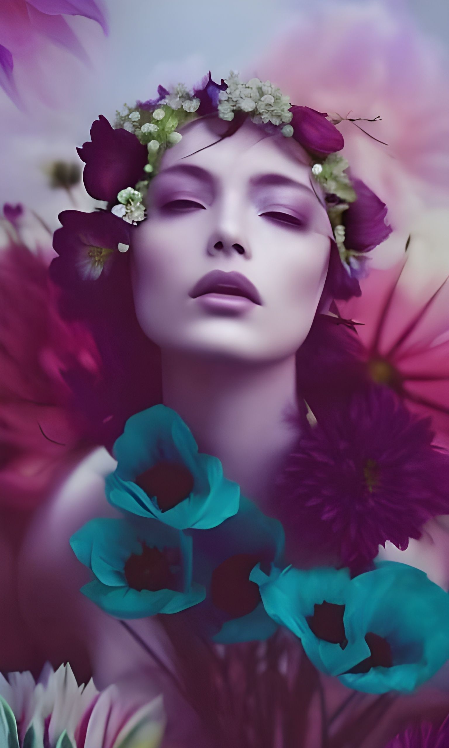 Dryad with Floral Hair: An Iridescent Masterpiece