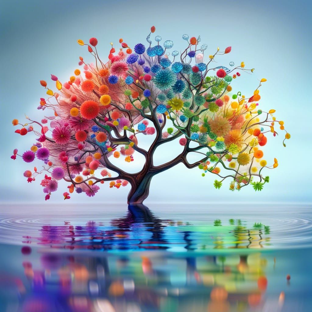 Glass Flower Tree Reflecting on Water