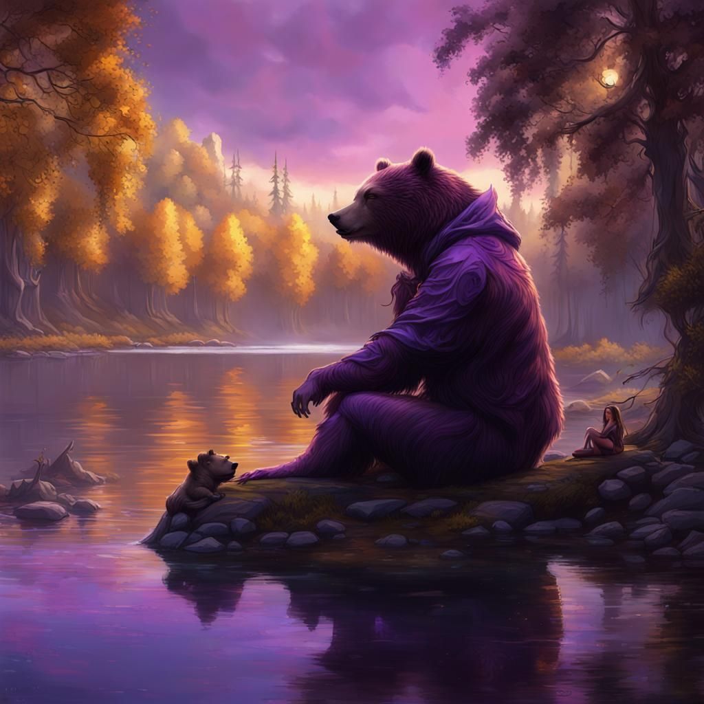 Bear Woman Relaxing: Dark Fantasy Art in 8K