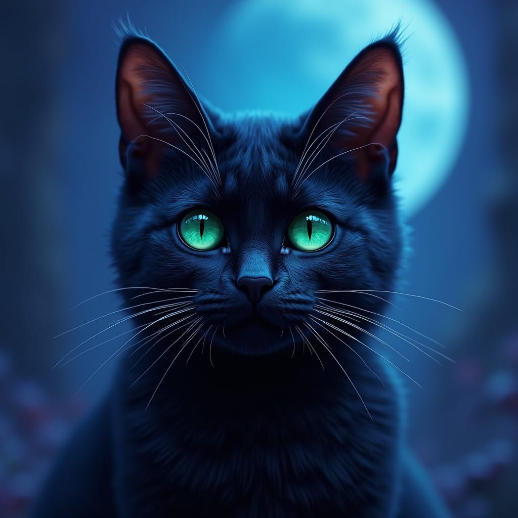 Majestic Black Feline in Vibrant Night Sky