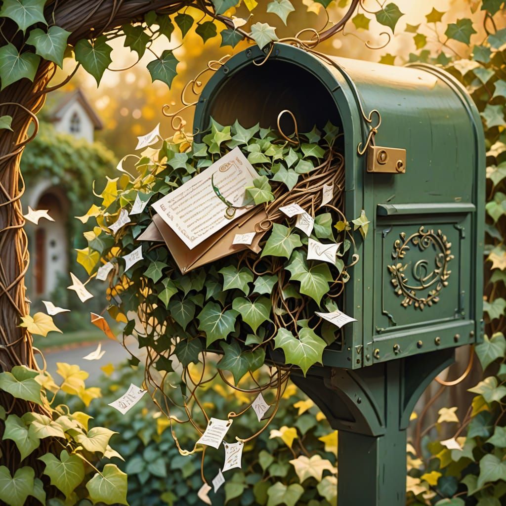 Whimsical Ivy Mailbox in Watercolor Style