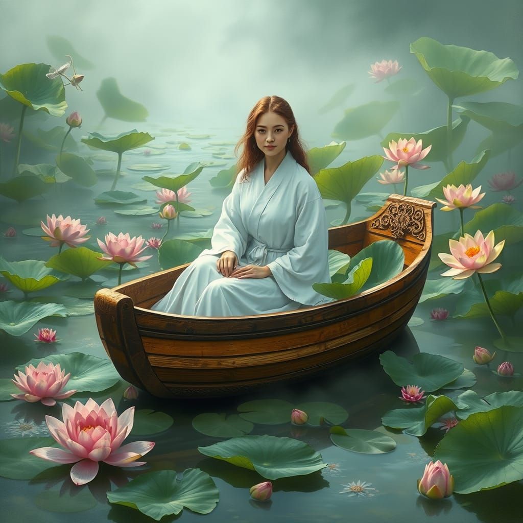 Ethereal Woman in Lotus Pond, Fantasy Art