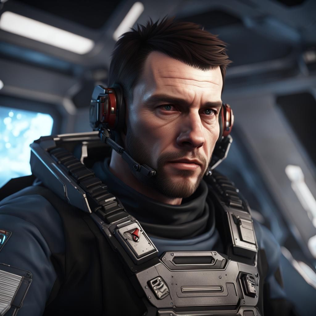 Realistic Star Citizen Mercenary in Spaceship