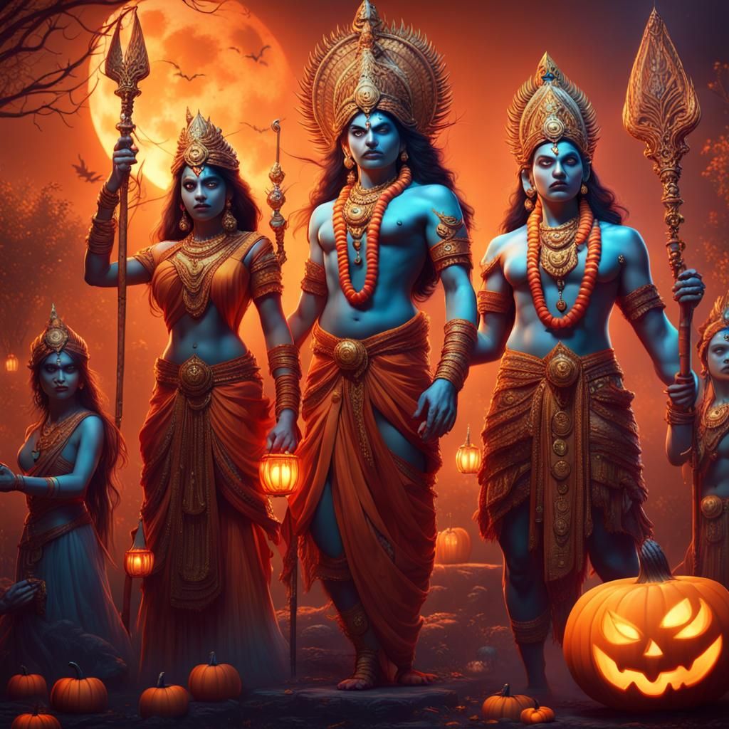 Indian Gods Celebrate Halloween: Fantasy Concept Art