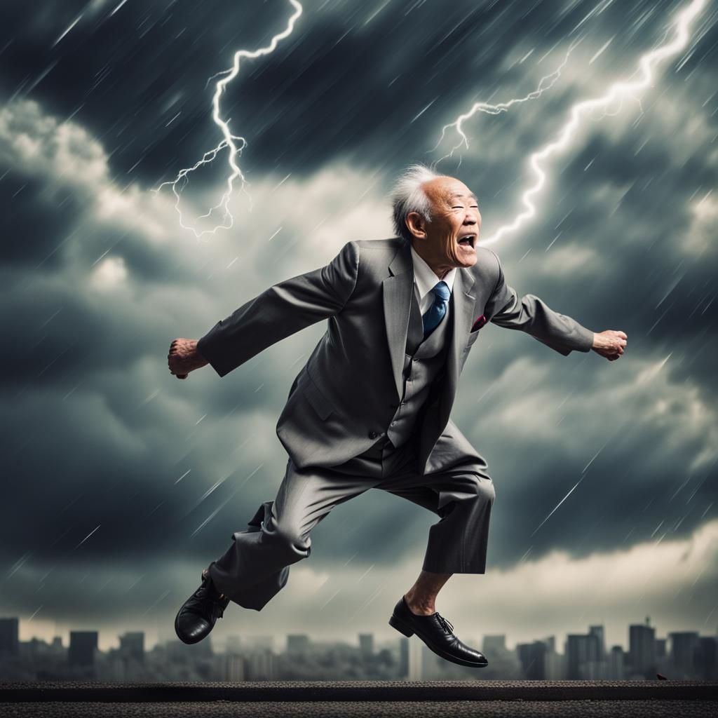 Japanese Man Tumbling From Stormy Sky