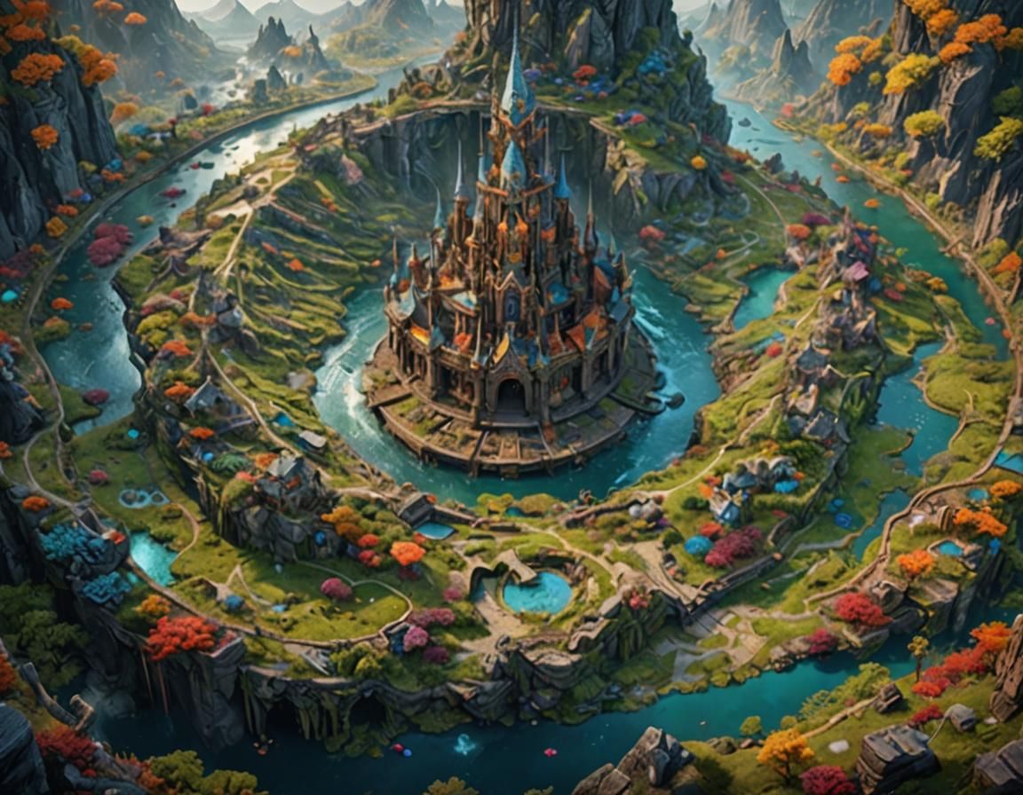 Fantastical City in Crater: Detailed Matte Painting