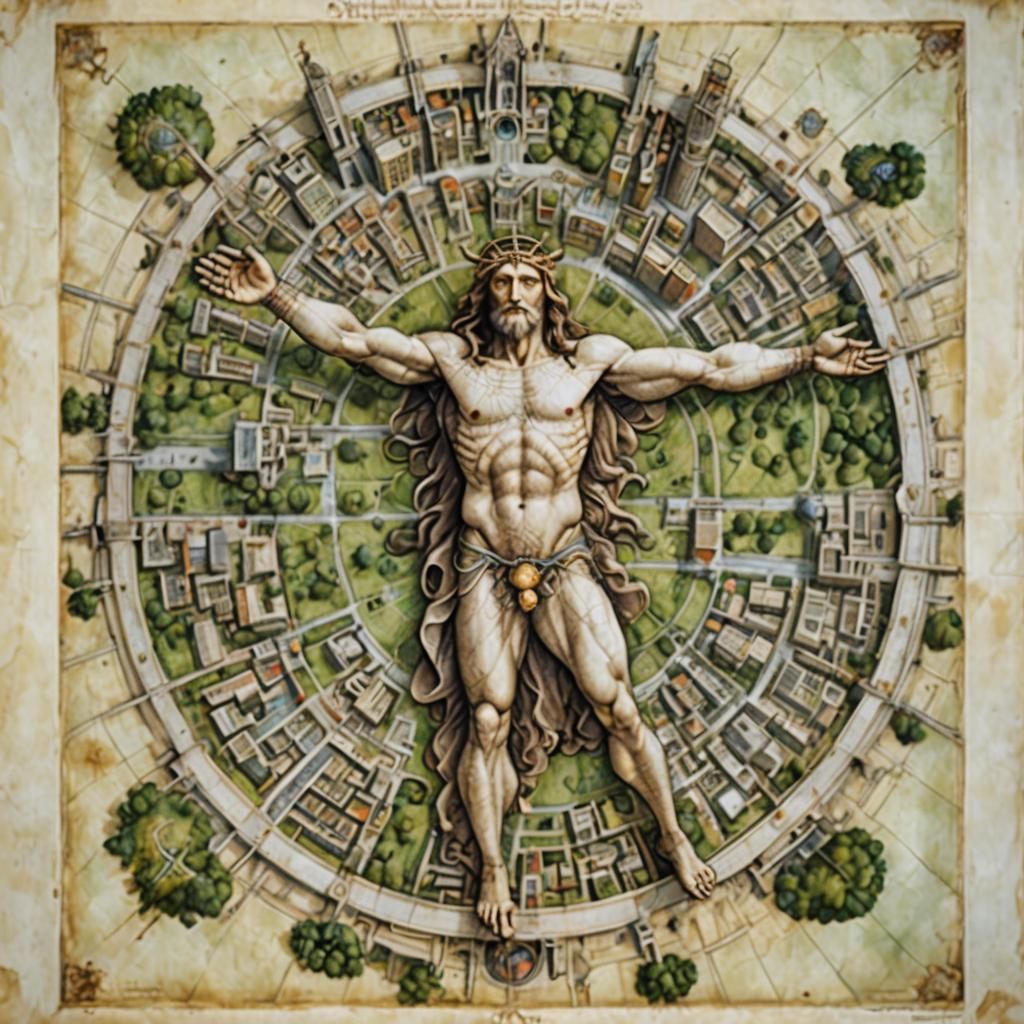 Man-Shaped Metropolis in Green Forests