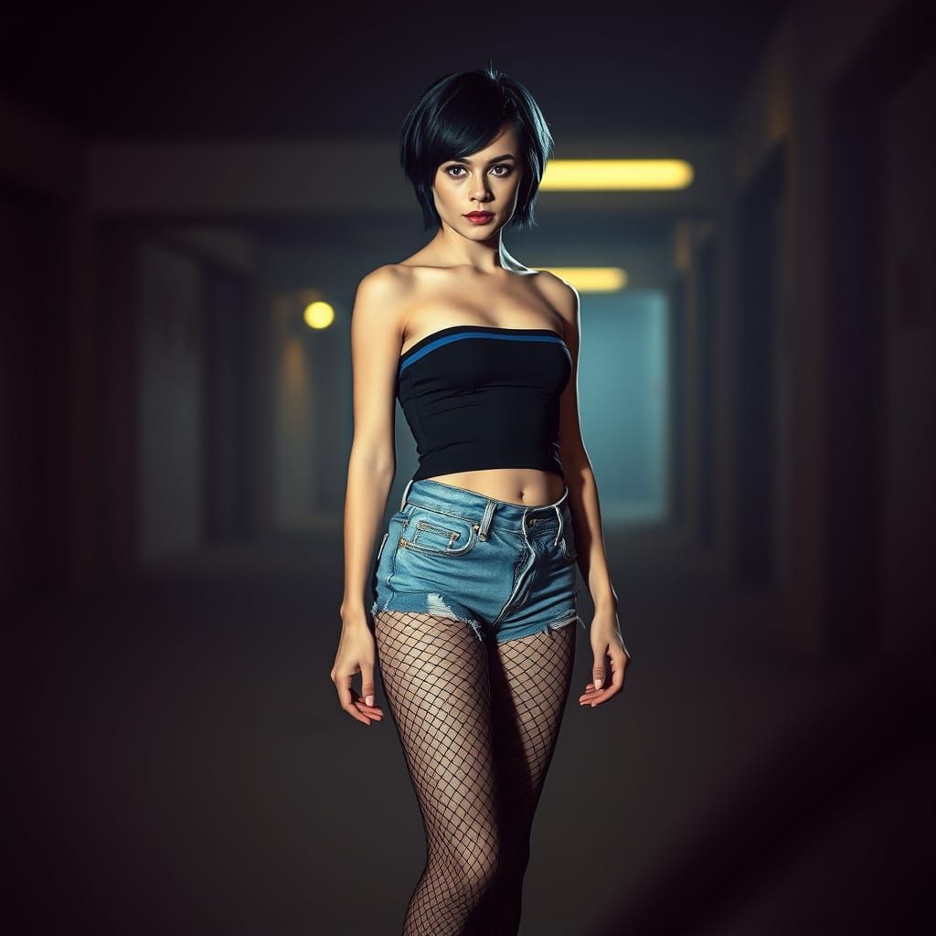 Cinematic Film Still of a Young Woman in Dramatic Pose