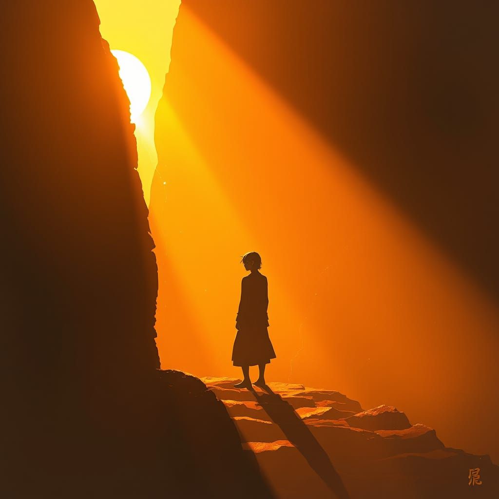 Figure in Shadows with Dancing Flames