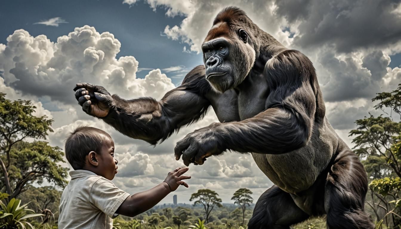 Silverback Gorilla Teaches Son To High Five