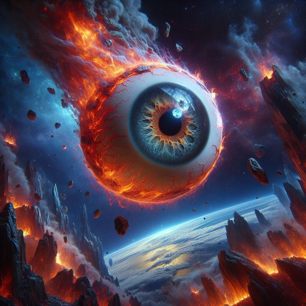 Fiery Eyeball Falls Through Cosmos: Fantasy Concept Art