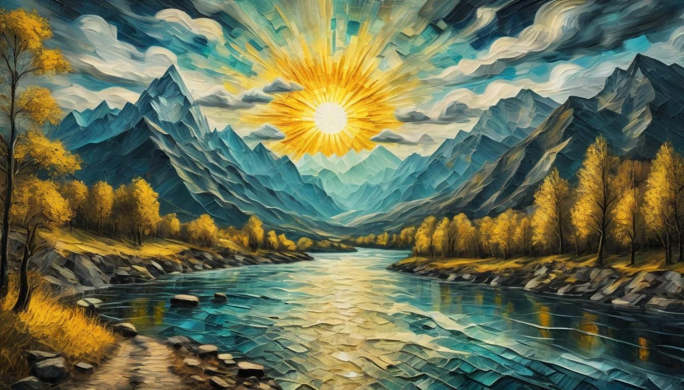 Sunbeams over Mountains: A Vintage Oil Painting